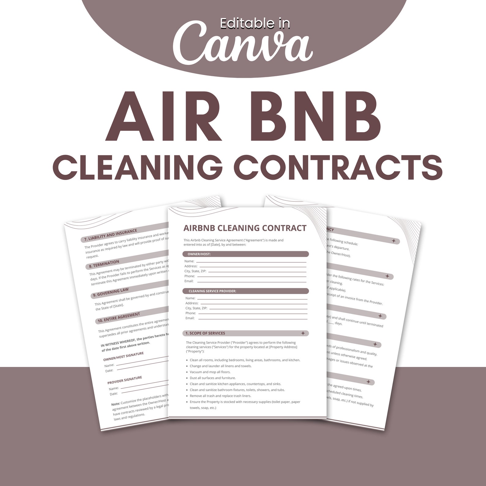 Airbnb Cleaning Contract Template Editable Canva Template (digital