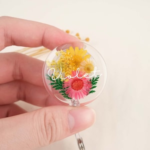 Custom Birth Flower Resin Badge Reel, Floral Badge Holder, Alligator Clip Badge Holder, Birthday Gift, Nurses Gifts, Teachers Gift Ideas