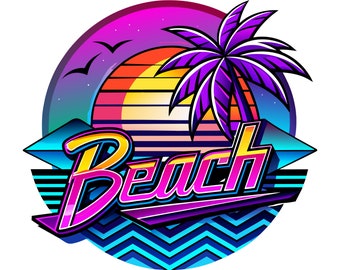 Retro Neon Beach PNG, Beach Png Digital Downloads, Sublimation Design, Beach Sunset Png, Margarita Beach, Beach Clipart, Summer Palm Png,