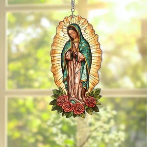 Señora de Guadalupe Acrílico Ventana Colgante, Adorno Acrílico Virgen Religiosa María, Colgador de Ventana Guadalupe, Madre de Dios, Adorno Cristiano