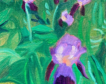 early spring irises, brooklyn - oil painting