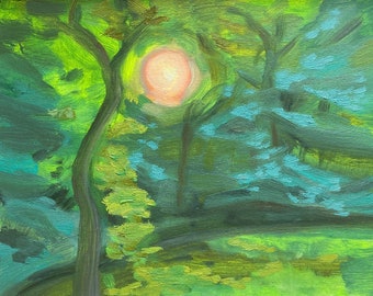 fairy forest evening - oil painting