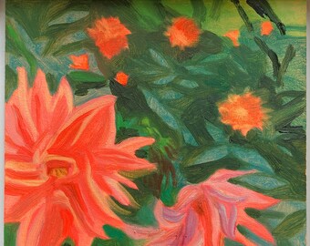 fading dahlias - oil painting