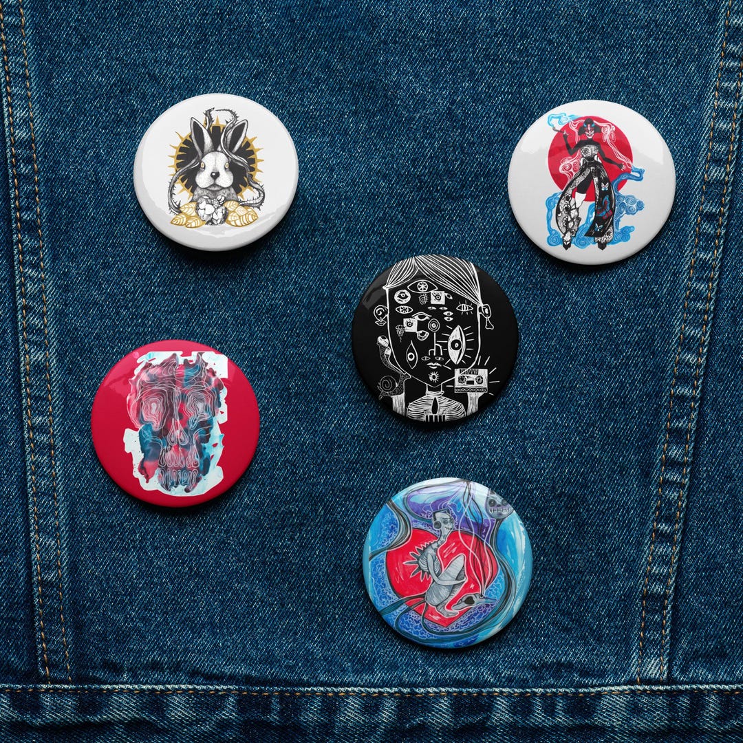 Goth Buttons Set of 5 Pin Buttons With Different Designs, Dark Art, Goth - Etsy