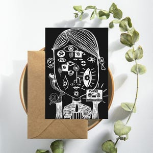 Set di 7 cartoline artistiche con illustrazioni uniche / Perfette per regali, decorazioni, scrapbooking e altro ancora