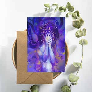 7 cartões-postais vibrantes, conjunto de cartões-postais artesanais, cartões comemorativos coloridos, impressões de arte espiritual, cartões-presente exclusivos, decoração para casa