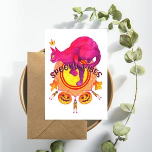 Halloween 7 Postkarten, Spooky Vibes Katzen-Set, Feiern den Herbst, Perfekt für Einladungen, Grüße, Wohnkultur, 7-teilige Sammlung