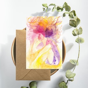 Set di 7 cartoline artistiche acquerellate, stampe colorate per biglietti d'auguri, decorazioni per la casa, amanti dell'arte, idee regalo, celebrazioni