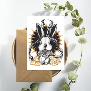 Set di 7 cartoline artistiche a tema coniglio / 7 biglietti unici, perfetti per Pasqua, auguri, decorazioni per la casa, oggetti da collezione, amanti dell'arte