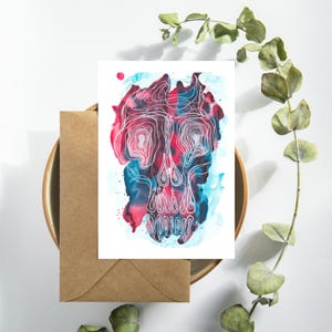 Conjunto vibrante de 7 cartões postais em aquarela com caveiras, cartões comemorativos artísticos, arte de parede exclusiva, decoração boho, presente para amantes da arte