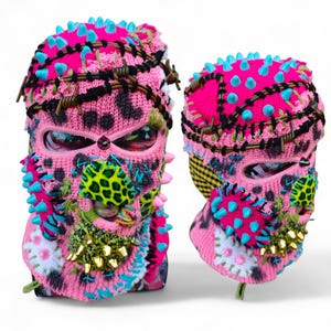 CUSTOM PATCHED Ski Nieten Balaclava pink grün blau