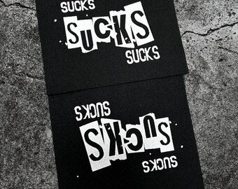 SUCKS  custom silk screen patch, patch for denim, patch for leather, handcrafted patch