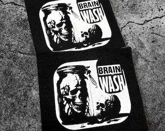 SKULL IN JAR custom silk screen patch, patch for denim, patch for leather, handcrafted patch