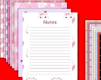 Bundel met schattige kat en hond notitieblok, afdrukbaar briefpapier (pdf, png)
