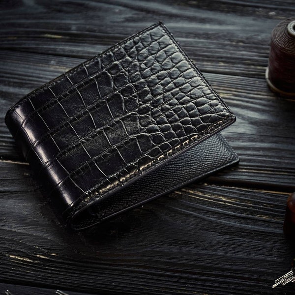 Personalized Men's Alligator Bifold Wallet Luxury Alligator Leather Men's Wallet - Handmade Bifold, Personalized Engraving, Unique Design