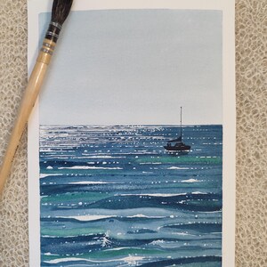Mare e barca. Acquerello originale (no stampa) 15x21cm