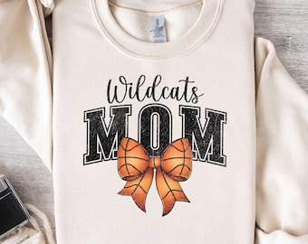 Custom Basketball Mom Bow Shirt Mascot T-Shirt, Mom Gift Coquette School Basket Sport Sweatshirt Team Basketball Family T Shirt Personalized
