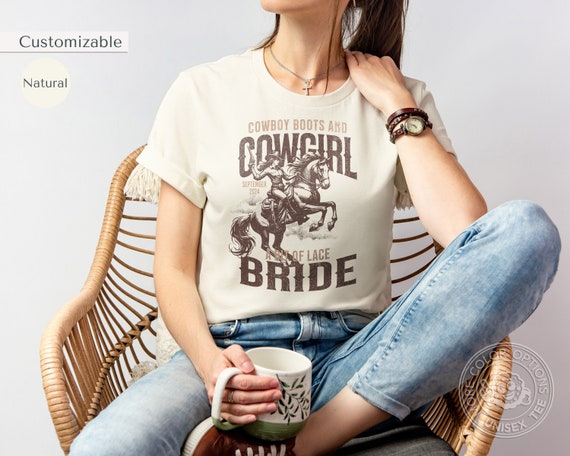 Personalized Bride Cowgirl T-Shirt Bride To Be Engagement Gifts Boho Western Shirt Country Girl Bridal shower Bundle Matching Bride Groom