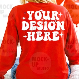 Valentine&#39;s Day Red Sweatshirt Mockup: Woman Model (Digital Download)