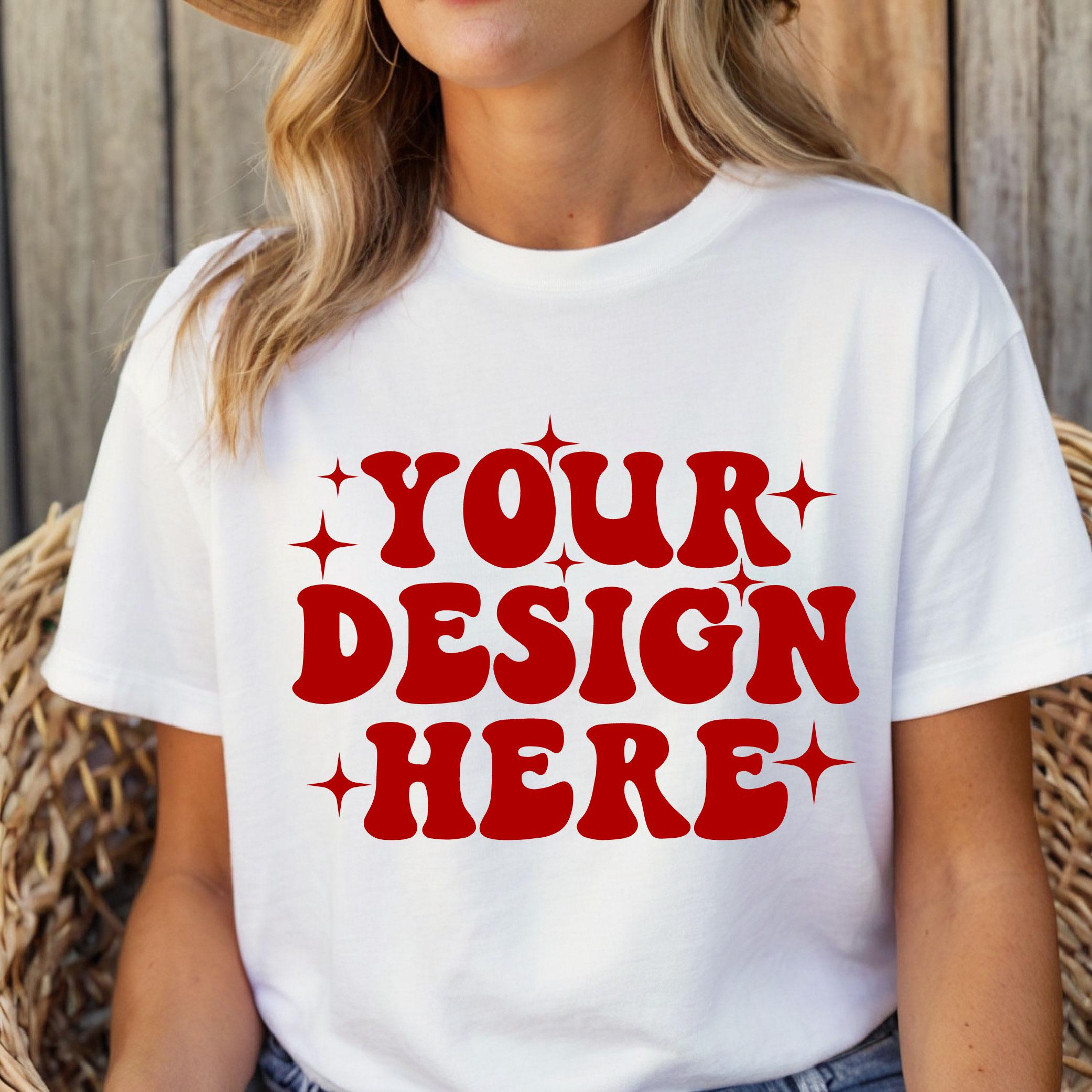 White T-Shirt Mockup: Woman Model, Boho Style (Digital Download)