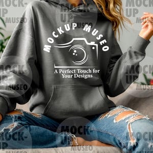 G18500 Charcoal Hoodie Mockup, Charcoal Hoodie Mockup, G185 Charcoal Hooded Sweatshirt Mockup, Trendy Mock, Simple Lifestyle Grey Hoodie
