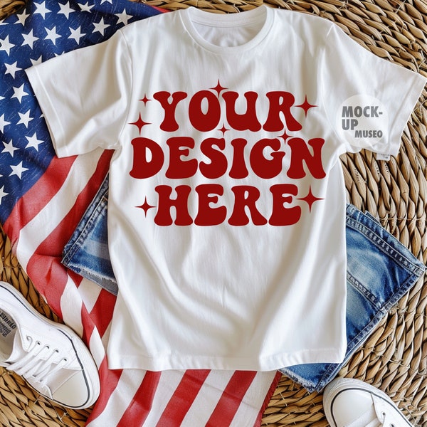 MOCKUP, White Color Shirt Mockup, 4th of July Shirt Mockup, Natural Mockup, Patriotic Mockup, Independence Day Shirt Mockup, Flat Lay Mockup