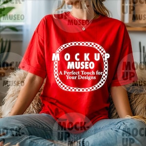CC1717 Red Mockup, CC1717 Red T-Shirt Mockup, C1717 Red Crewneck T-Shirt Mockup, High-Quality Mockup, Graphic Tee Mockup, Trendy Red Mockup