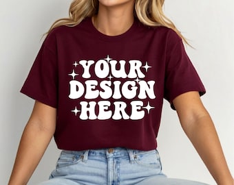 MOCKUP, Maroon Mockup, Maroon T-Shirt Mockup, Natural Mockup, Tee Mockup, Model Mockup, T-Shirt Mockup, Woman Model, Simple Minimalist Mock