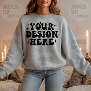 Maqueta de sudadera deportiva gris: Maqueta de camiseta de cuello redondo (Descarga digital)