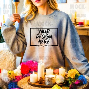 Maqueta de sudadera deportiva gris: Diseño para San Valentín (G18000)