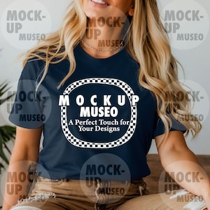 BC3001 Navy Blue Mockup, BC3001 Mockup, Navy Blue Mockup, Navy Blue T-Shirt Mock, Blue Tee Mock, High-Quality Trendy Mockup, Real Model Mock