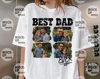 Custom Photo Collage Dad Shirt PNG: Best Dad Ever Personalized Photo Collage Design, Dad Picture T-Shirt (Digital File)