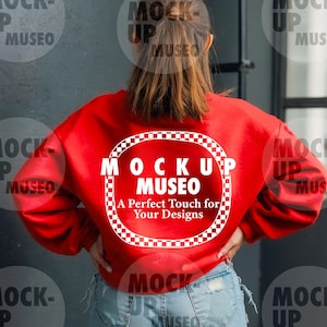 Red Sweatshirt Back Mockup: Gildan 18000, Simple Pullover (Digital Download)
