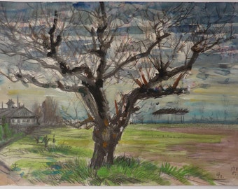 ORIGINAL "Tree" by GO (japanese Painter, 1906-1986)