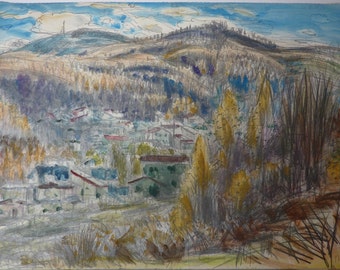 ORIGINAL "Hills in November" japanese painter GO (1906-1986)