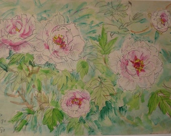 ORIGINAL "Blossoms II" japanese painter GO (1906-1986)