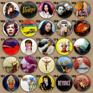 Album Cover Pin Button – 80s & 90s Rock, Pop and Electronic Music Badge – Festival Outfit Accessory – Music Fan Gift (5 Sizes)