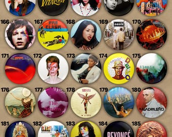 Album Cover Pin Button – 80s & 90s Rock, Pop and Electronic Music