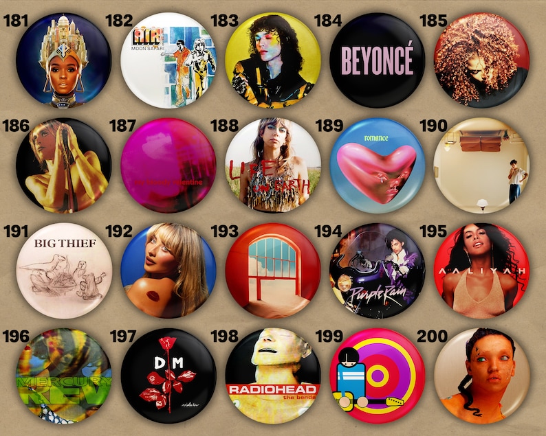 Album Cover Pin Button – 80s & 90s Rock, Pop and Electronic Music Badge ...