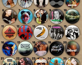 Album Cover Pin Button – 80s & 90s Rock, Pop and Electronic Music