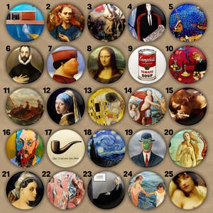 Spille e bottoni magnetici con dipinti iconici – Distintivi d'arte classica e moderna – Collezione di opere d'arte famose – Regalo perfetto per gli amanti dell'arte (5 misure)