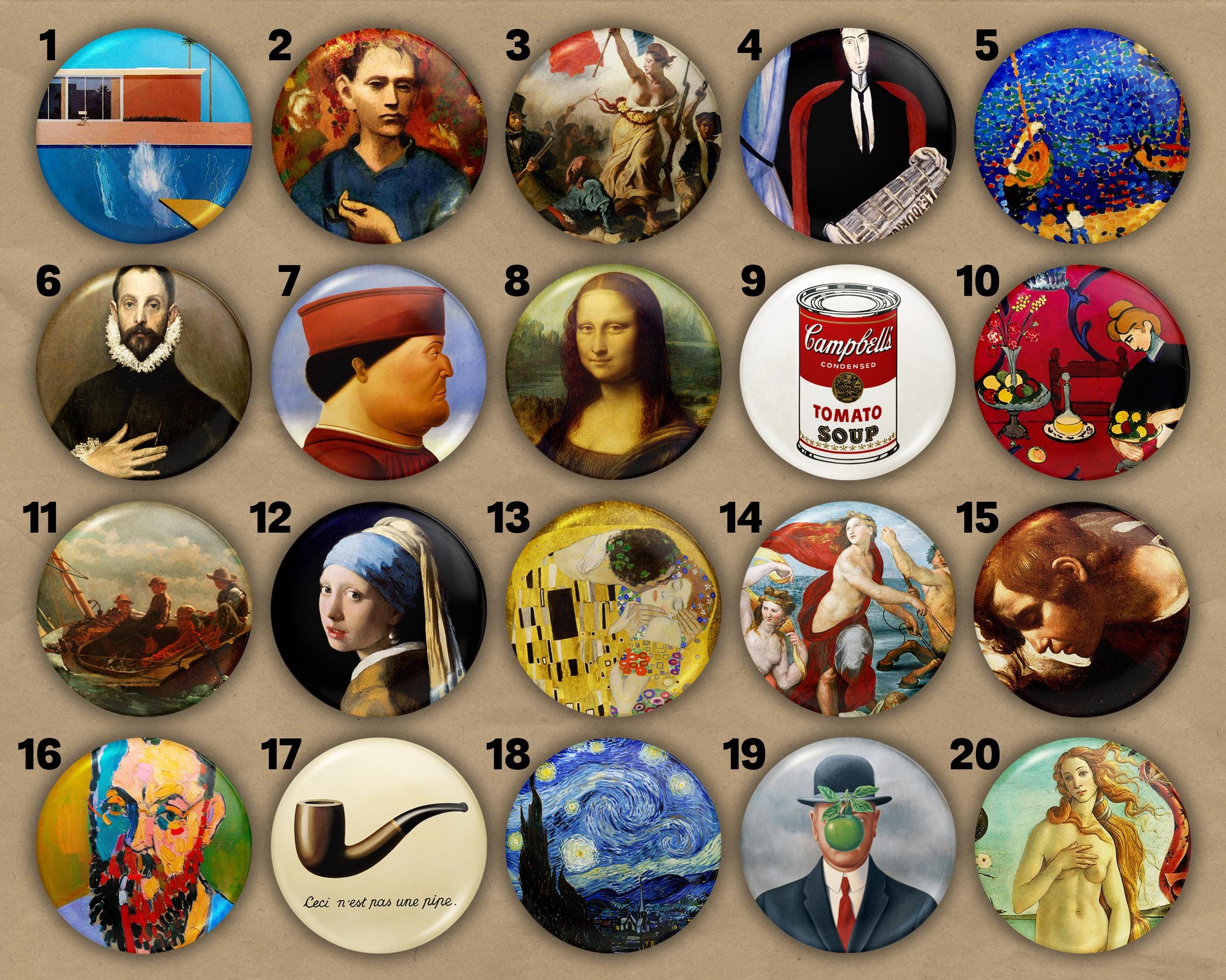Iconic Paintings Pins & Magnet Buttons – Classic and Modern Art Badges ...