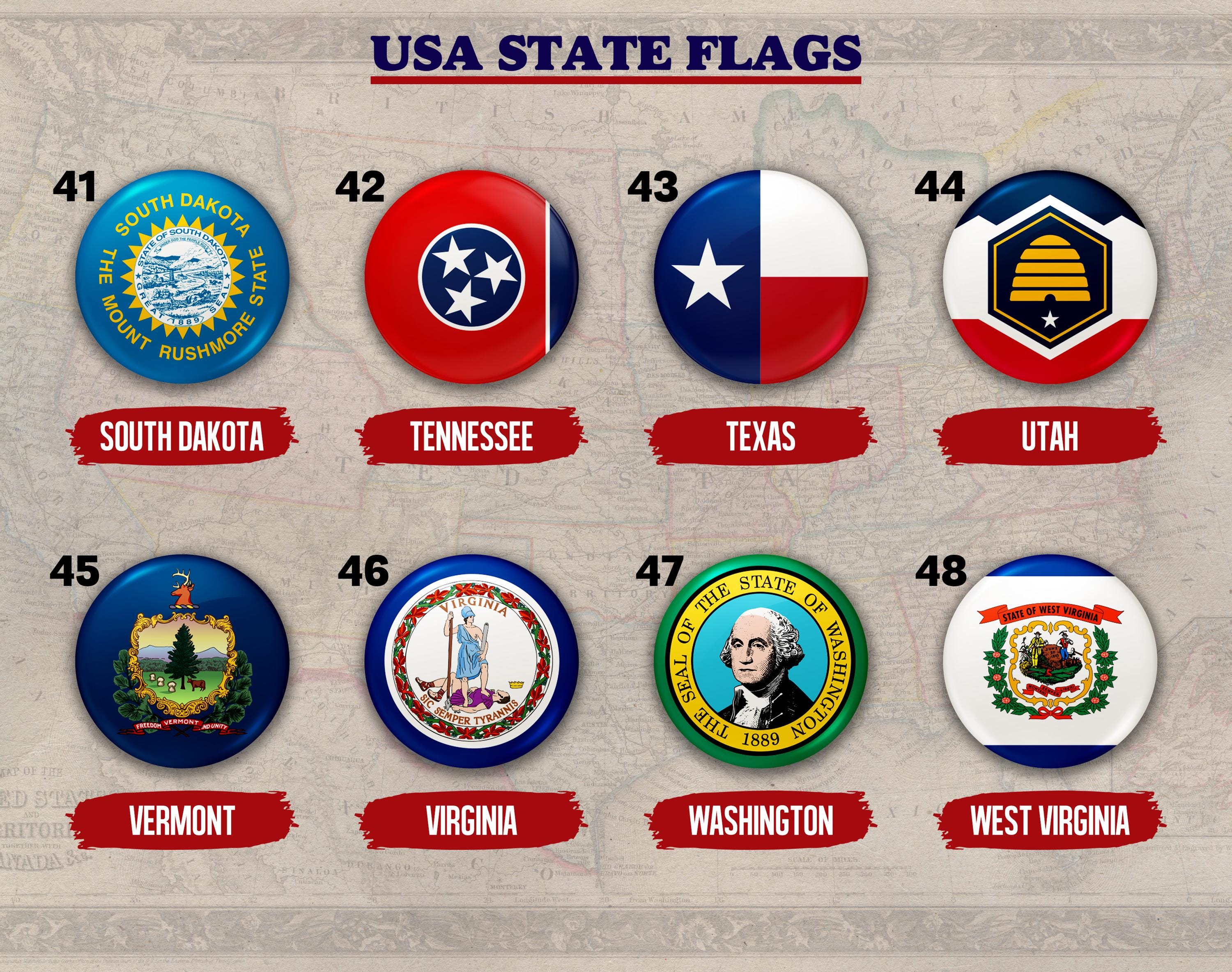 56 USA State Flag Pins, Badges & Magnets – American Flag Pin Set ...