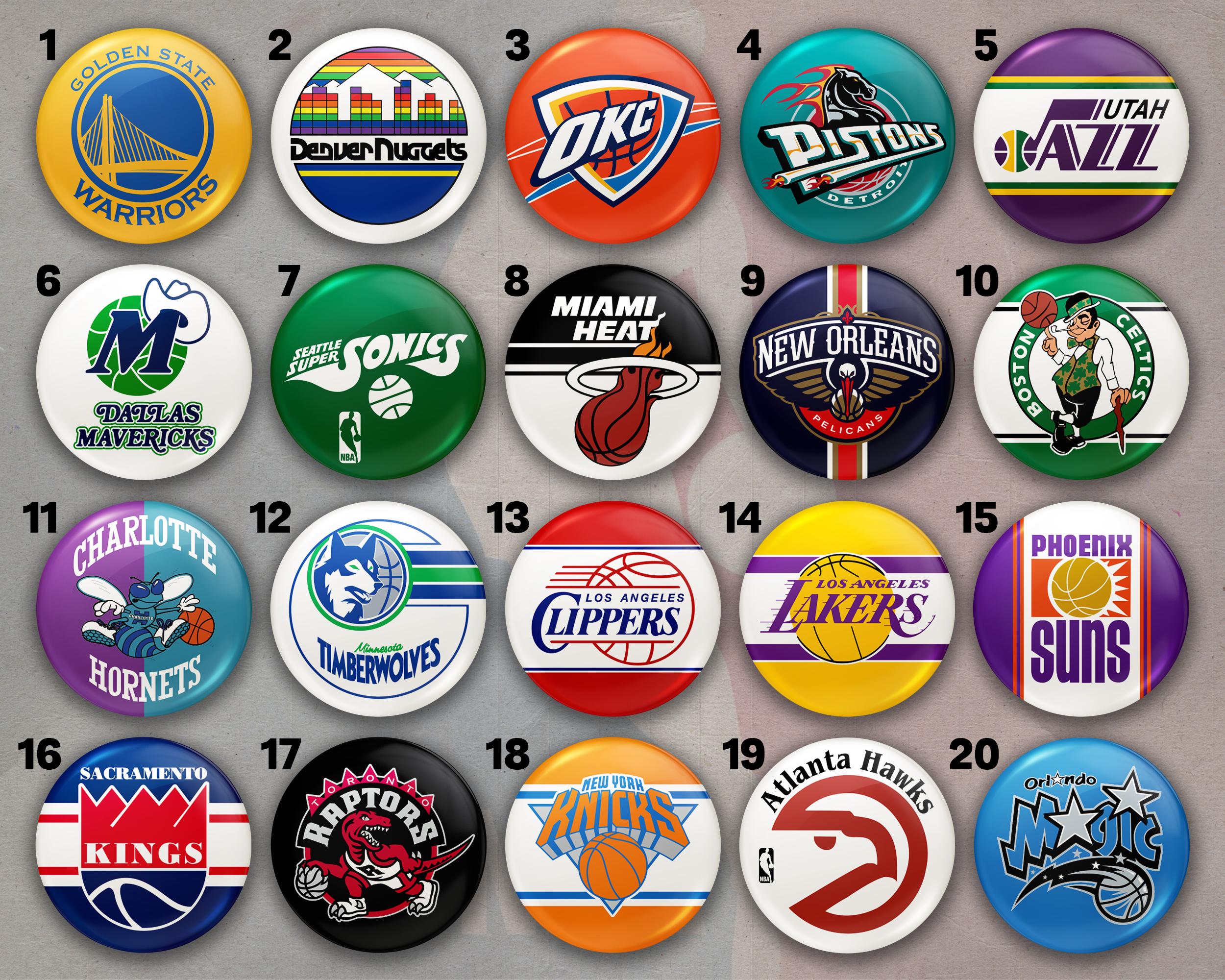NBA 1994-95 チームロゴピンバッジセット 40 Vintage NBA Team Logo Pins, Buttons & Magnets – Retro