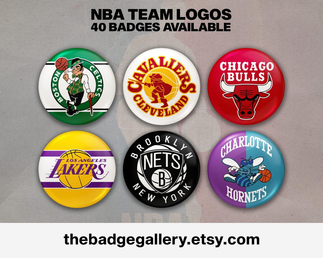 NBA Team Logo Buttons & Magnets: Vintage, Retro Sports Badges - 5
