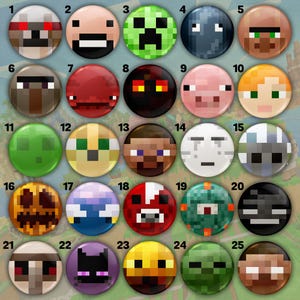 115 Minecraft Pins & Magnets – Creeper, Villager, Alex, Pig Badge Designs – Gaming Collectibles Gift – 1.49” (38mm)