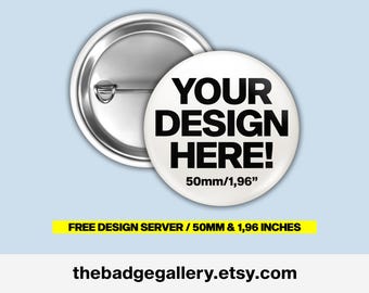 Bottoni, badge o spille personalizzati: la tua immagine, testo o logo - 1,96 pollici/50 mm