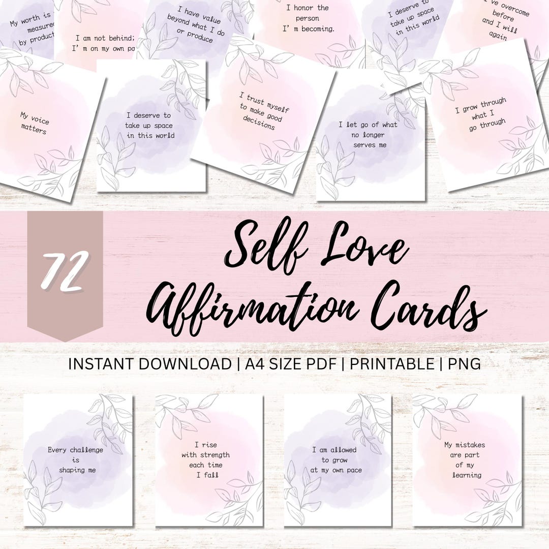 72 Self Love Affirmation Cards Printable, Daily Positive Affirmations ...