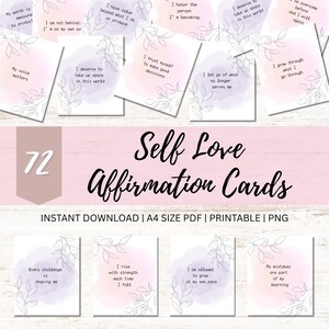72 tarjetas imprimibles de afirmaciones de amor propio, afirmaciones positivas diarias, frases de amor propio, tarjetas de afirmaciones positivas, barajas de cartas de afirmación