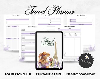 Digital Travel Planner PDF, Budget Tracker, Itinerary, Packing List Road Trip, Holiday Checklist, Printable Travel Journal & Organizer